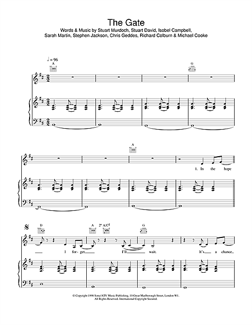Learn to play Belle & Sebastian The Gate sheet music for Piano, Vocal & Guitar in minutes. Belle & Sebastian The Gate sheet music notes and chords. Download Printable PDF.