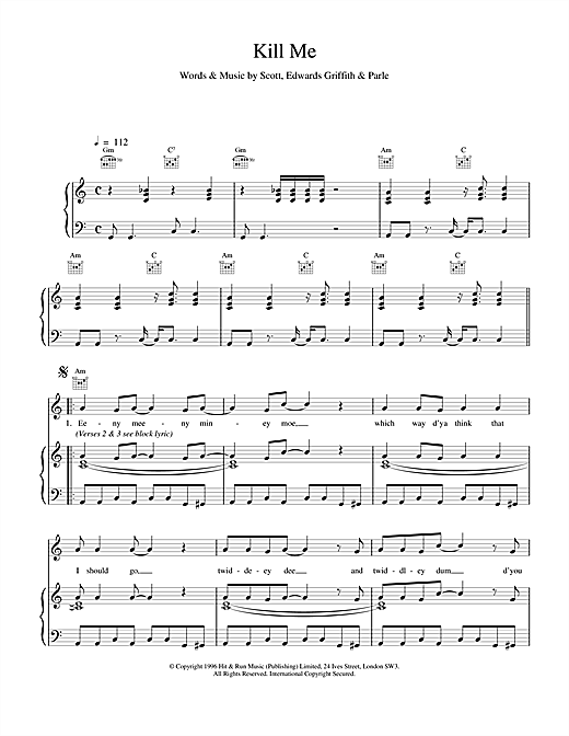 Learn to play Space Kill Me sheet music for Piano, Vocal & Guitar (Right-Hand Melody) in minutes. Space Kill Me sheet music notes and chords. Download Printable PDF.