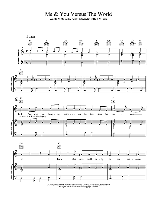 Learn to play Space Me & You Versus The World sheet music for Piano, Vocal & Guitar (Right-Hand Melody) in minutes. Space Me & You Versus The World sheet music notes and chords. Download Printable PDF.