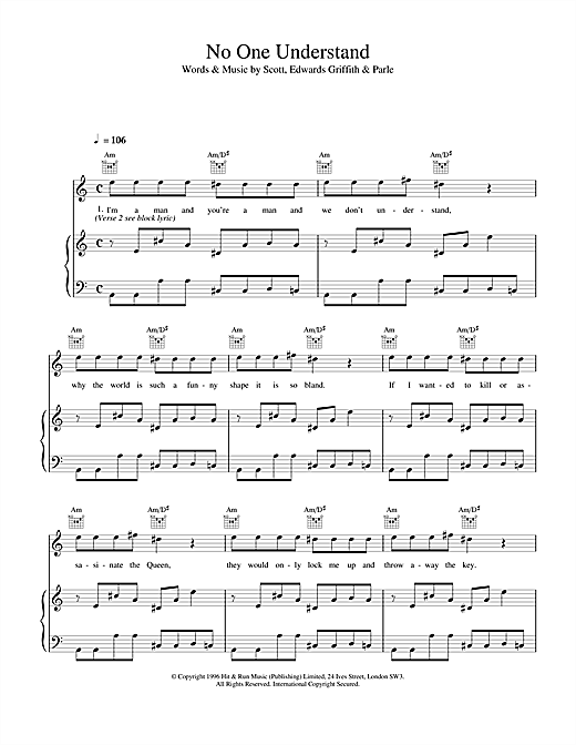 Learn to play Space No One Understand sheet music for Piano, Vocal & Guitar (Right-Hand Melody) in minutes. Space No One Understand sheet music notes and chords. Download Printable PDF.