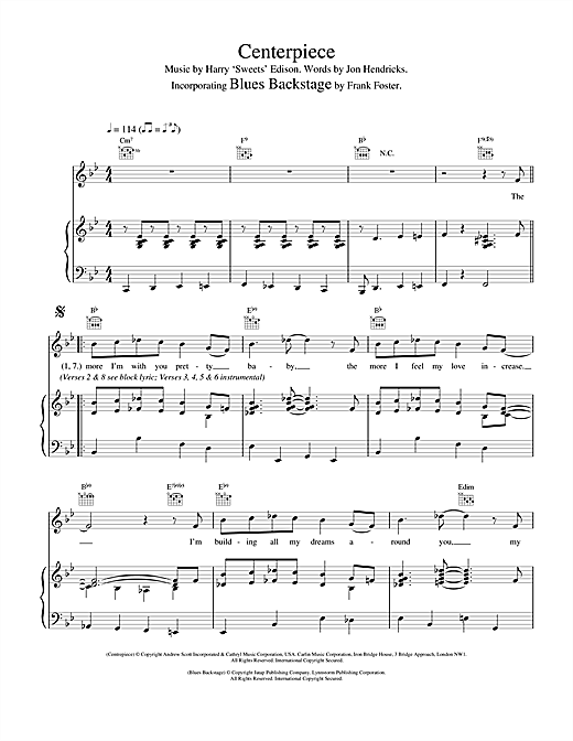 Learn to play Van Morrison Centerpiece/Blues Backstage sheet music for Piano, Vocal & Guitar (Right-Hand Melody) in minutes. Van Morrison Centerpiece/Blues Backstage sheet music notes and chords. Download Printable PDF.