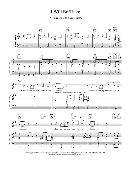 Learn to play Van Morrison I Will Be There sheet music for Piano, Vocal & Guitar in minutes. Van Morrison I Will Be There sheet music notes and chords. Download Printable PDF.