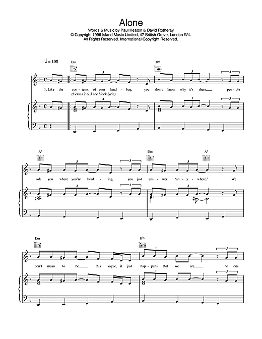 Learn to play The Beautiful South Alone sheet music for Piano, Vocal & Guitar (Right-Hand Melody) in minutes. The Beautiful South Alone sheet music notes and chords. Download Printable PDF.