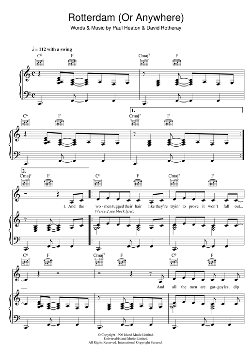 Learn to play The Beautiful South Rotterdam (Or Anywhere) sheet music for Piano, Vocal & Guitar (Right-Hand Melody) in minutes. The Beautiful South Rotterdam (Or Anywhere) sheet music notes and chords. Download Printable PDF.