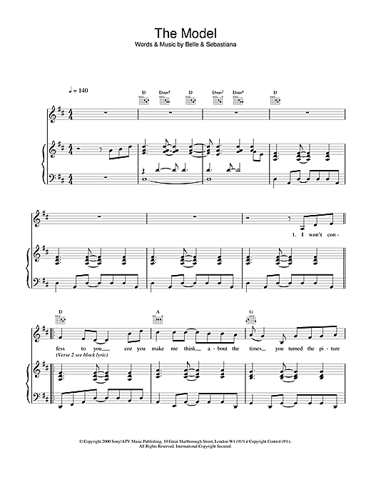 Learn to play Belle & Sebastian The Model sheet music for Piano, Vocal & Guitar in minutes. Belle & Sebastian The Model sheet music notes and chords. Download Printable PDF.