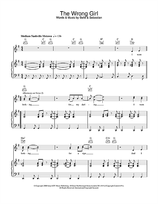 Learn to play Belle & Sebastian The Wrong Girl sheet music for Piano, Vocal & Guitar in minutes. Belle & Sebastian The Wrong Girl sheet music notes and chords. Download Printable PDF.