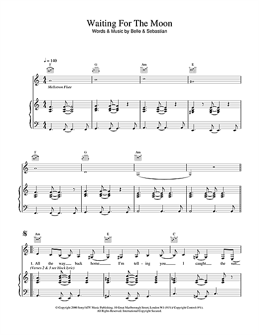 Learn to play Belle & Sebastian Waiting For The Moon sheet music for Piano, Vocal & Guitar in minutes. Belle & Sebastian Waiting For The Moon sheet music notes and chords. Download Printable PDF.