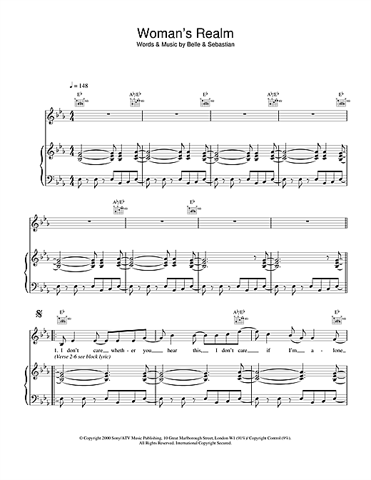 Learn to play Belle & Sebastian Woman's Realm sheet music for Piano, Vocal & Guitar in minutes. Belle & Sebastian Woman's Realm sheet music notes and chords. Download Printable PDF.