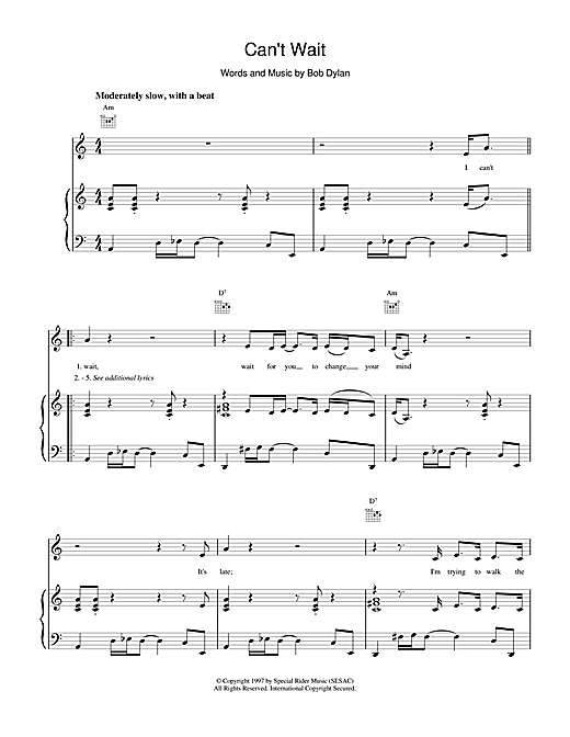 Learn to play Bob Dylan Can't Wait sheet music for Piano, Vocal & Guitar (Right-Hand Melody) in minutes. Bob Dylan Can't Wait sheet music notes and chords. Download Printable PDF.