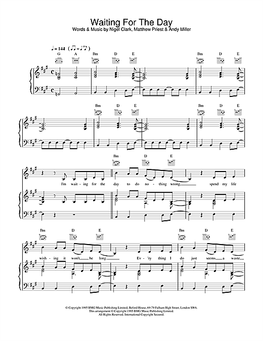 Learn to play Dodgy Waiting For The Day sheet music for Piano, Vocal & Guitar (Right-Hand Melody) in minutes. Dodgy Waiting For The Day sheet music notes and chords. Download Printable PDF.