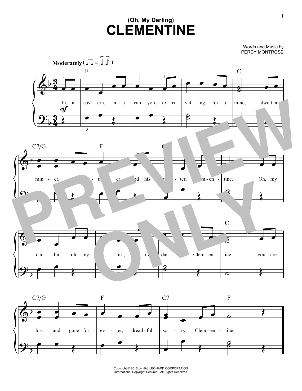 Learn to play Percy Montrose (Oh, My Darling) Clementine sheet music for Easy Piano in minutes. Percy Montrose (Oh, My Darling) Clementine sheet music notes and chords. Download Printable PDF.
