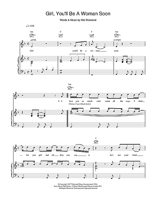 Learn to play Urge Overkill Girl, You'll Be A Woman Soon (from Pulp Fiction) sheet music for Piano, Vocal & Guitar (Right-Hand Melody) in minutes. Urge Overkill Girl, You'll Be A Woman Soon (from Pulp Fiction) sheet music notes and chords. Download Printable PDF.