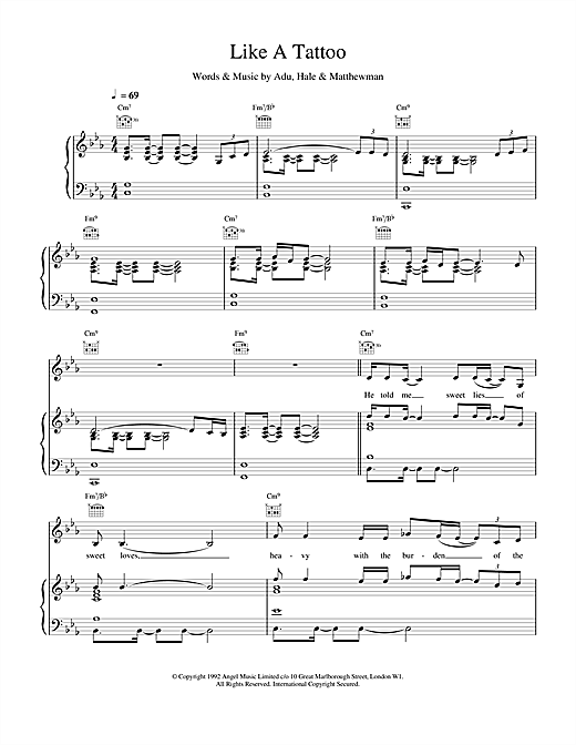 Learn to play Sade Like A Tattoo sheet music for Piano, Vocal & Guitar (Right-Hand Melody) in minutes. Sade Like A Tattoo sheet music notes and chords. Download Printable PDF.