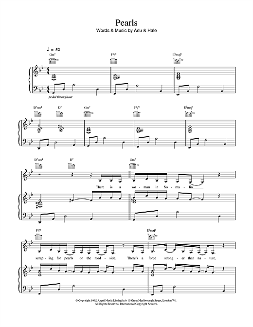 Learn to play Sade Pearls sheet music for Piano, Vocal & Guitar (Right-Hand Melody) in minutes. Sade Pearls sheet music notes and chords. Download Printable PDF.