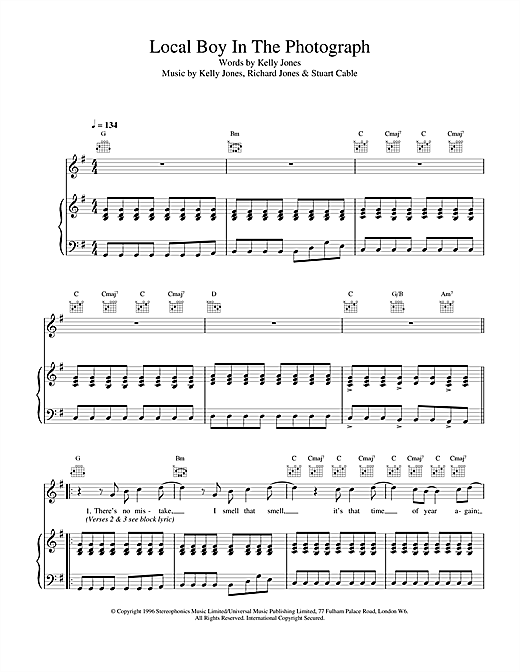 Learn to play Stereophonics Local Boy In The Photograph sheet music for Piano, Vocal & Guitar in minutes. Stereophonics Local Boy In The Photograph sheet music notes and chords. Download Printable PDF.