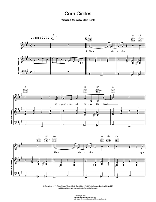 Learn to play Waterboys Corn Circles sheet music for Piano, Vocal & Guitar in minutes. Waterboys Corn Circles sheet music notes and chords. Download Printable PDF.