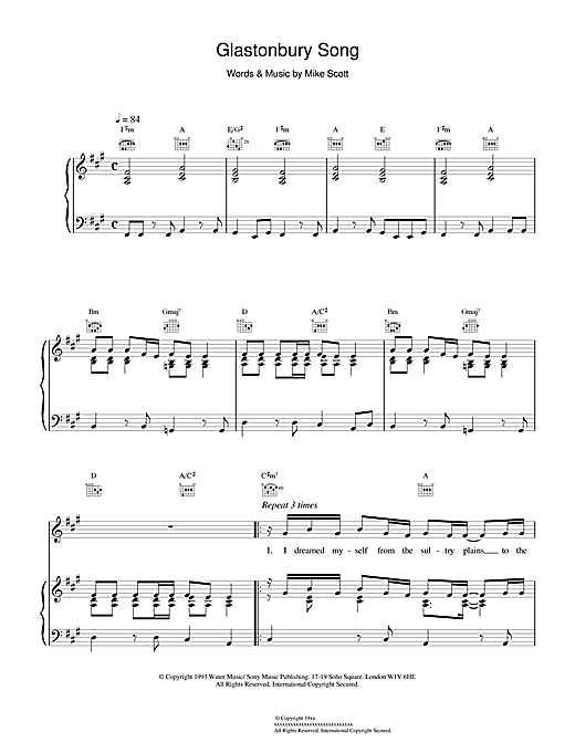 Learn to play Waterboys Glastonbury Song sheet music for Piano, Vocal & Guitar (Right-Hand Melody) in minutes. Waterboys Glastonbury Song sheet music notes and chords. Download Printable PDF.