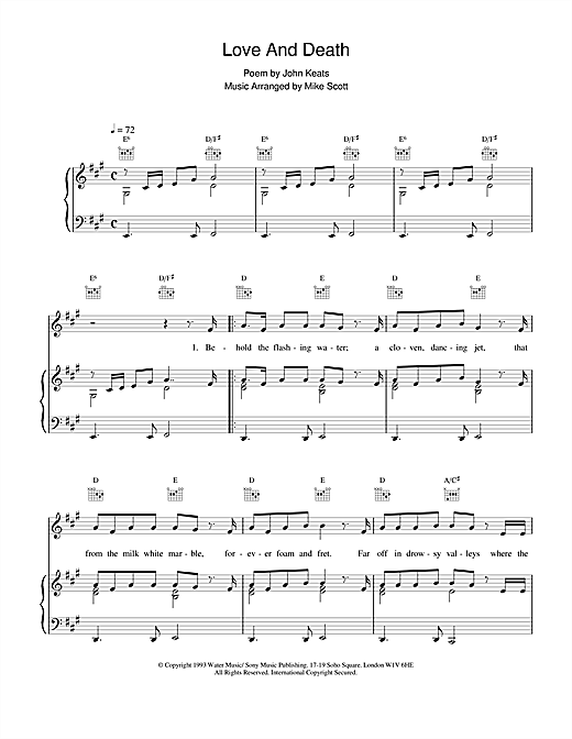 Learn to play Waterboys Love And Death sheet music for Piano, Vocal & Guitar (Right-Hand Melody) in minutes. Waterboys Love And Death sheet music notes and chords. Download Printable PDF.