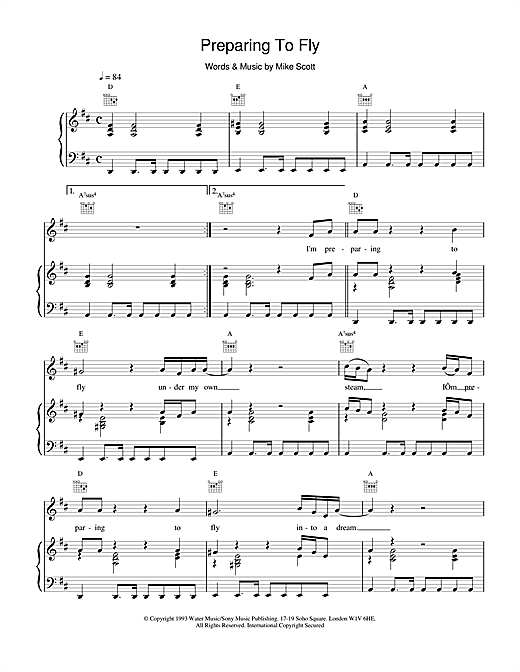 Learn to play Waterboys Preparing To Fly sheet music for Piano, Vocal & Guitar (Right-Hand Melody) in minutes. Waterboys Preparing To Fly sheet music notes and chords. Download Printable PDF.