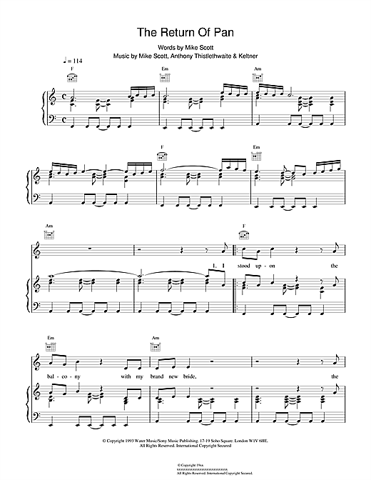Learn to play Waterboys The Return Of Pan sheet music for Piano, Vocal & Guitar (Right-Hand Melody) in minutes. Waterboys The Return Of Pan sheet music notes and chords. Download Printable PDF.