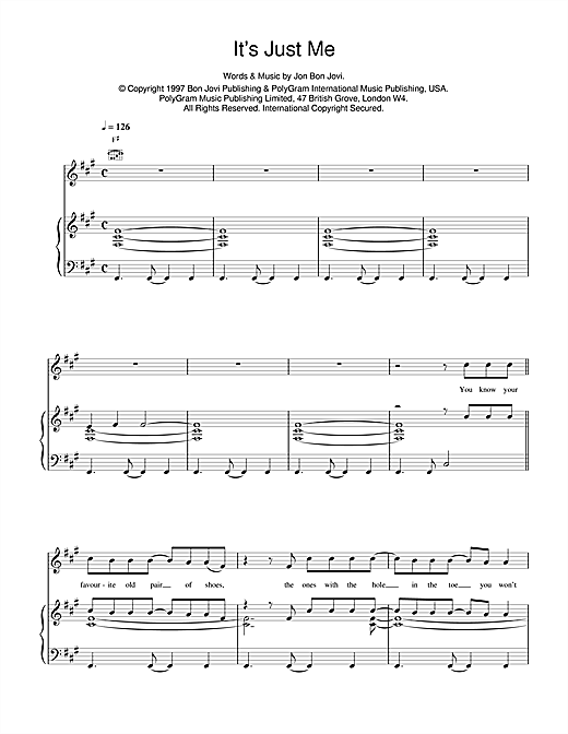Learn to play Jon Bon Jovi It's Just Me sheet music for Piano, Vocal & Guitar (Right-Hand Melody) in minutes. Jon Bon Jovi It's Just Me sheet music notes and chords. Download Printable PDF.