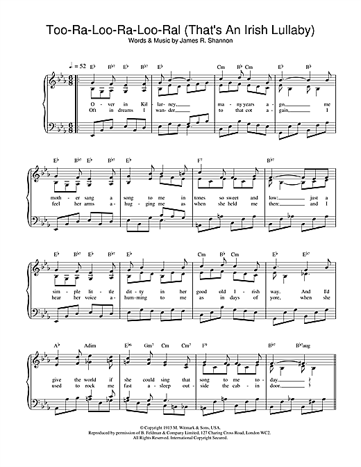 Learn to play James R. Shannon Too-Ra-Loo-Ra-Loo-Ral (That's An Irish Lullaby) sheet music for Piano, Vocal & Guitar (Right-Hand Melody) in minutes. James R. Shannon Too-Ra-Loo-Ra-Loo-Ral (That's An Irish Lullaby) sheet music notes and chords. Download Printable PDF.