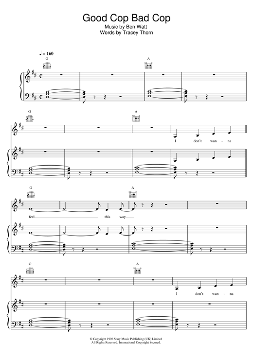 Learn to play Everything But The Girl Good Cop Bad Cop sheet music for Piano, Vocal & Guitar (Right-Hand Melody) in minutes. Everything But The Girl Good Cop Bad Cop sheet music notes and chords. Download Printable PDF.