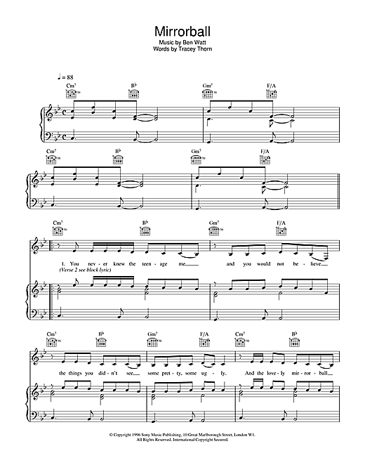 Learn to play Everything But The Girl Mirrorball sheet music for Piano, Vocal & Guitar (Right-Hand Melody) in minutes. Everything But The Girl Mirrorball sheet music notes and chords. Download Printable PDF.