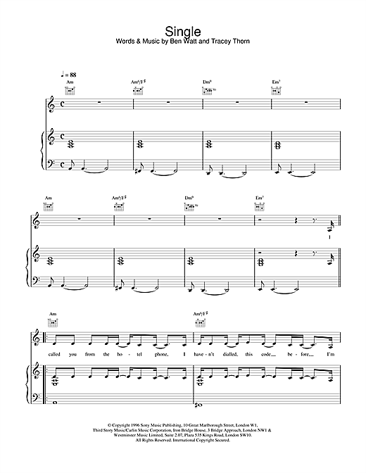 Learn to play Everything But The Girl Single sheet music for Piano, Vocal & Guitar (Right-Hand Melody) in minutes. Everything But The Girl Single sheet music notes and chords. Download Printable PDF.