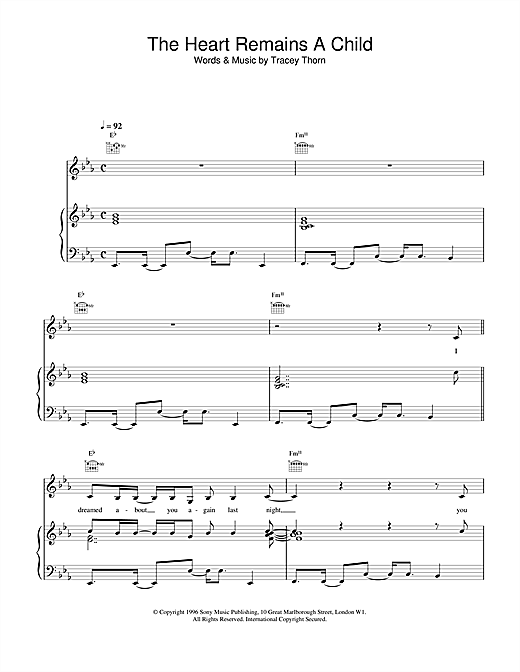 Learn to play Everything But The Girl The Heart Remains A Child sheet music for Piano, Vocal & Guitar (Right-Hand Melody) in minutes. Everything But The Girl The Heart Remains A Child sheet music notes and chords. Download Printable PDF.