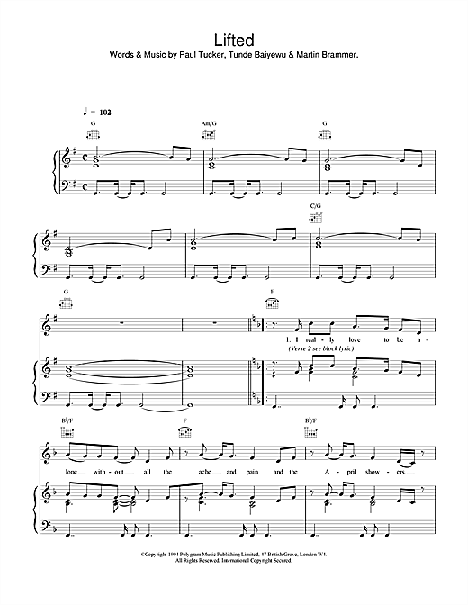 Learn to play The Lighthouse Family Lifted sheet music for Piano, Vocal & Guitar (Right-Hand Melody) in minutes. The Lighthouse Family Lifted sheet music notes and chords. Download Printable PDF.