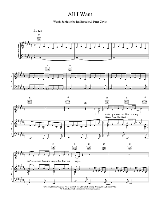 Learn to play The Lightning Seeds All I Want sheet music for Piano, Vocal & Guitar (Right-Hand Melody) in minutes. The Lightning Seeds All I Want sheet music notes and chords. Download Printable PDF.
