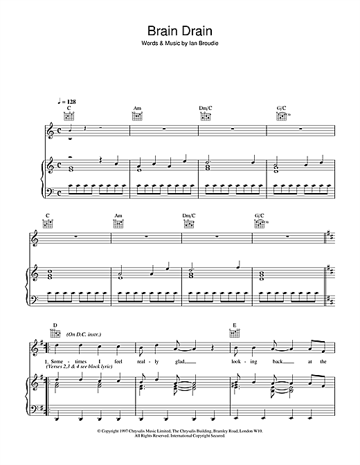 Learn to play The Lightning Seeds Brain Drain sheet music for Piano, Vocal & Guitar (Right-Hand Melody) in minutes. The Lightning Seeds Brain Drain sheet music notes and chords. Download Printable PDF.