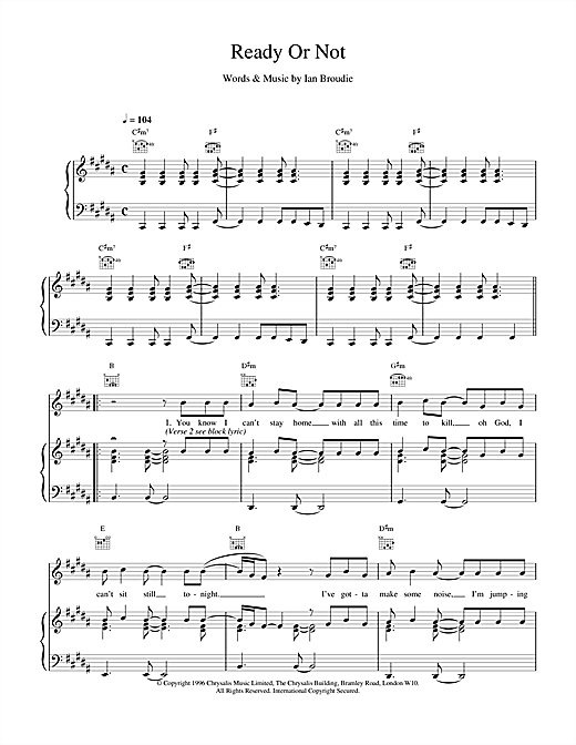 Learn to play The Lightning Seeds Ready Or Not sheet music for Piano, Vocal & Guitar (Right-Hand Melody) in minutes. The Lightning Seeds Ready Or Not sheet music notes and chords. Download Printable PDF.