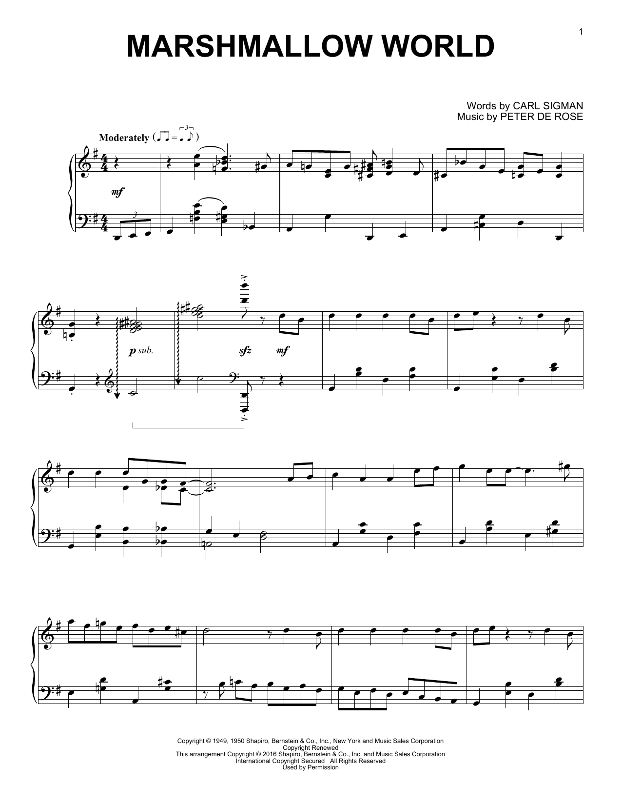 Learn to play Carl Sigman A Marshmallow World sheet music for Piano in minutes. Carl Sigman A Marshmallow World sheet music notes and chords. Download Printable PDF.