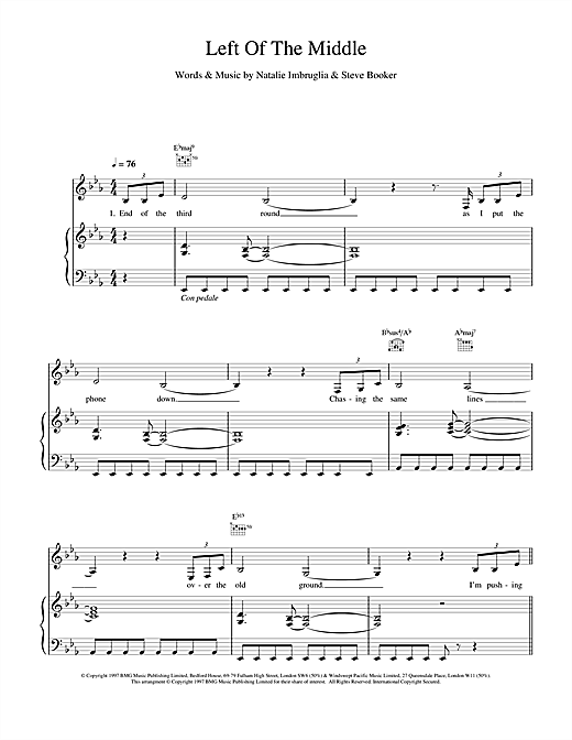 Learn to play Natalie Imbruglia Left Of The Middle sheet music for Piano, Vocal & Guitar in minutes. Natalie Imbruglia Left Of The Middle sheet music notes and chords. Download Printable PDF.