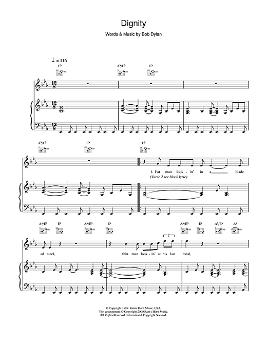 Learn to play Bob Dylan Dignity sheet music for Piano, Vocal & Guitar in minutes. Bob Dylan Dignity sheet music notes and chords. Download Printable PDF.