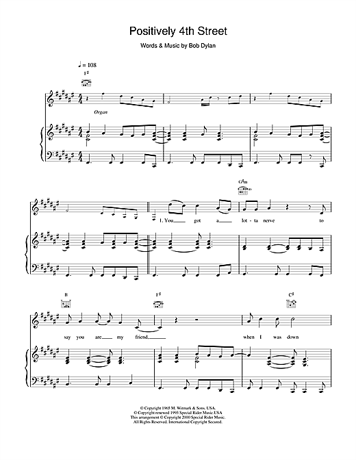 Learn to play Bob Dylan Positively 4th Street sheet music for Piano, Vocal & Guitar in minutes. Bob Dylan Positively 4th Street sheet music notes and chords. Download Printable PDF.