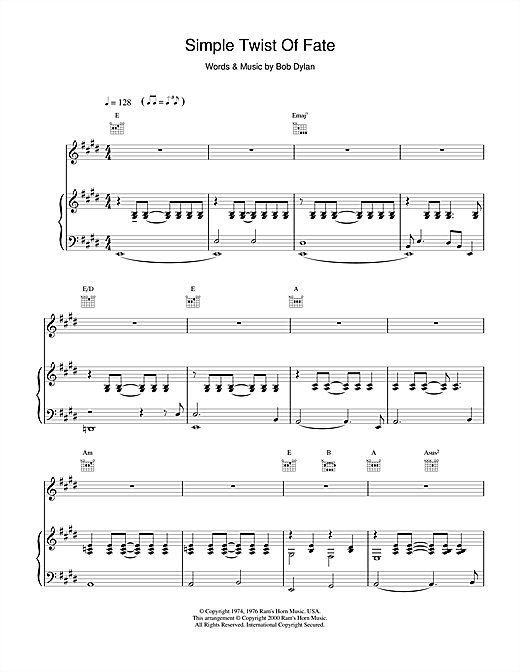 Learn to play Bob Dylan Simple Twist Of Fate sheet music for Piano, Vocal & Guitar in minutes. Bob Dylan Simple Twist Of Fate sheet music notes and chords. Download Printable PDF.