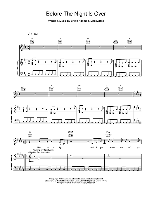 Learn to play Bryan Adams Before The Night Is Over sheet music for Piano, Vocal & Guitar in minutes. Bryan Adams Before The Night Is Over sheet music notes and chords. Download Printable PDF.
