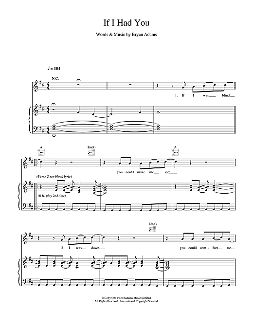 Learn to play Bryan Adams If I Had You sheet music for Piano, Vocal & Guitar in minutes. Bryan Adams If I Had You sheet music notes and chords. Download Printable PDF.