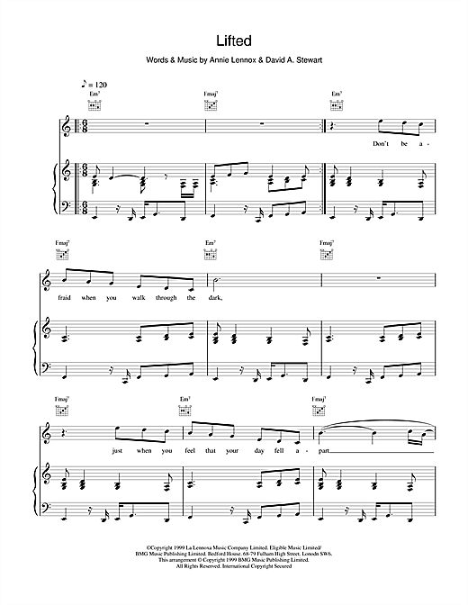 Learn to play Eurythmics Lifted sheet music for Piano, Vocal & Guitar in minutes. Eurythmics Lifted sheet music notes and chords. Download Printable PDF.