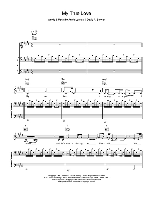 Learn to play Eurythmics My True Love sheet music for Piano, Vocal & Guitar in minutes. Eurythmics My True Love sheet music notes and chords. Download Printable PDF.