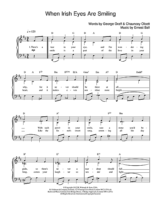 Learn to play Ernest Ball When Irish Eyes Are Smiling sheet music for Piano, Vocal & Guitar (Right-Hand Melody) in minutes. Ernest Ball When Irish Eyes Are Smiling sheet music notes and chords. Download Printable PDF.