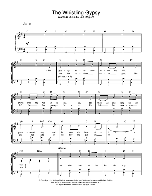Learn to play Leo Maguire Whistling Gypsy sheet music for Piano, Vocal & Guitar (Right-Hand Melody) in minutes. Leo Maguire Whistling Gypsy sheet music notes and chords. Download Printable PDF.