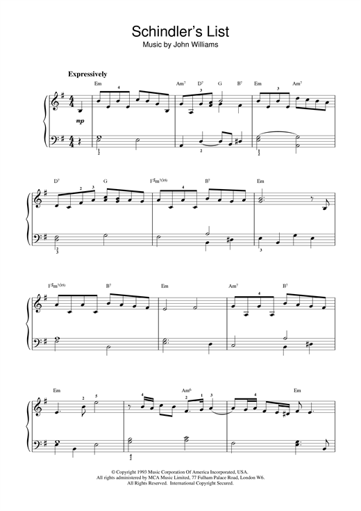Learn to play John Williams Schindler's List sheet music for Beginner Piano in minutes. John Williams Schindler's List sheet music notes and chords. Download Printable PDF.
