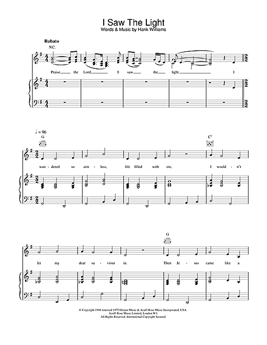 Learn to play Daniel O'Donnell I Saw The Light sheet music for Piano, Vocal & Guitar (Right-Hand Melody) in minutes. Daniel O'Donnell I Saw The Light sheet music notes and chords. Download Printable PDF.