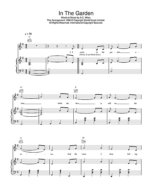 Learn to play Daniel O'Donnell In The Garden sheet music for Piano, Vocal & Guitar (Right-Hand Melody) in minutes. Daniel O'Donnell In The Garden sheet music notes and chords. Download Printable PDF.