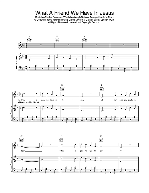 Learn to play Daniel O'Donnell What A Friend We Have In Jesus sheet music for Piano, Vocal & Guitar (Right-Hand Melody) in minutes. Daniel O'Donnell What A Friend We Have In Jesus sheet music notes and chords. Download Printable PDF.