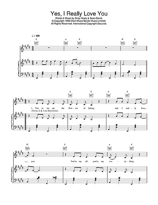 Learn to play Daniel O'Donnell Yes, I Really Love You sheet music for Piano, Vocal & Guitar (Right-Hand Melody) in minutes. Daniel O'Donnell Yes, I Really Love You sheet music notes and chords. Download Printable PDF.